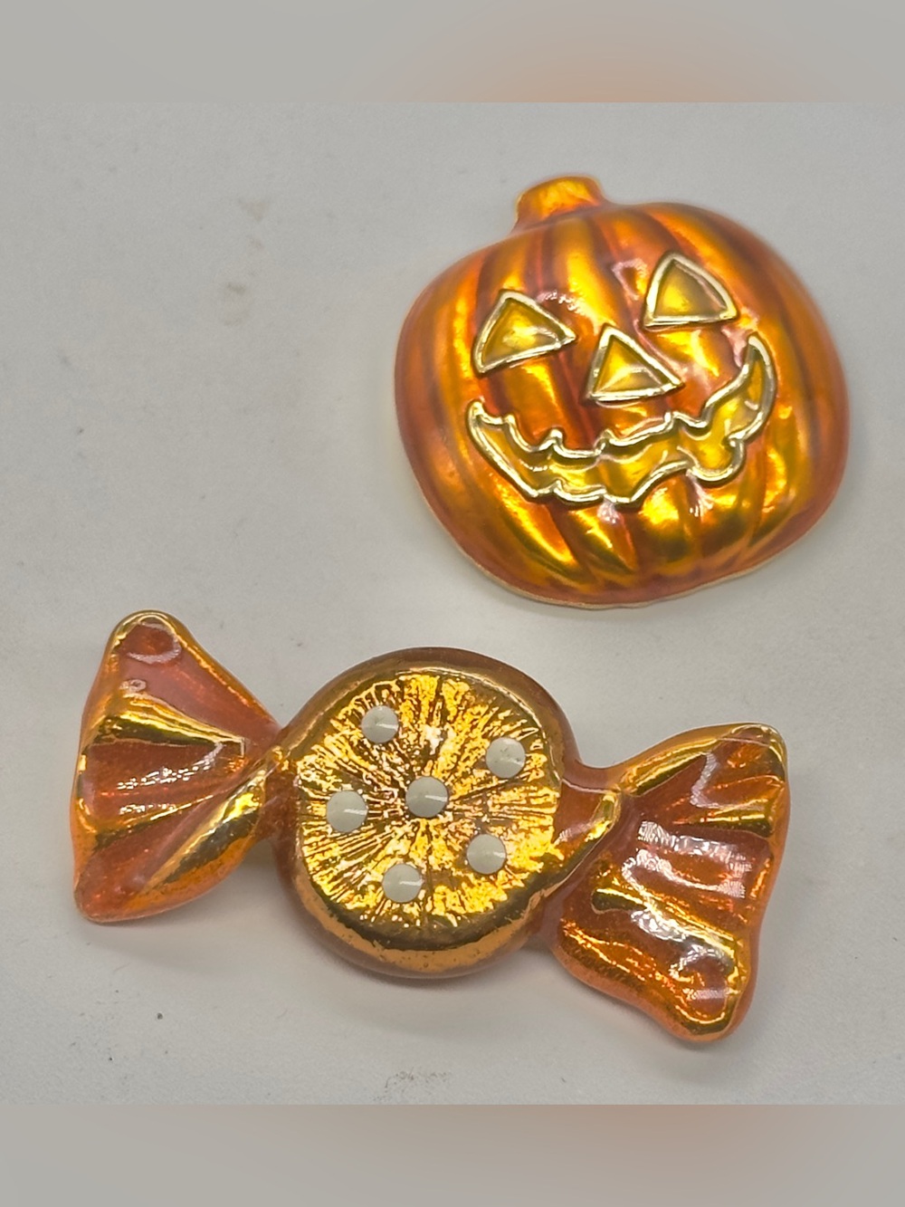 Enamel Halloween Brooch Pins Jack O Lantern Pumpkin Trick or Treat Candy